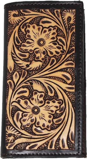 Challenger Western Rodeo Wallet Brown Antique Floral Hand-Tooled Leather