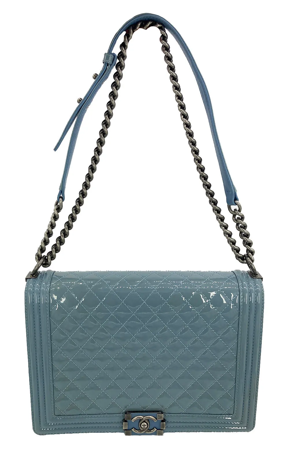 Chanel Light Blue Patent Large Boy Bag