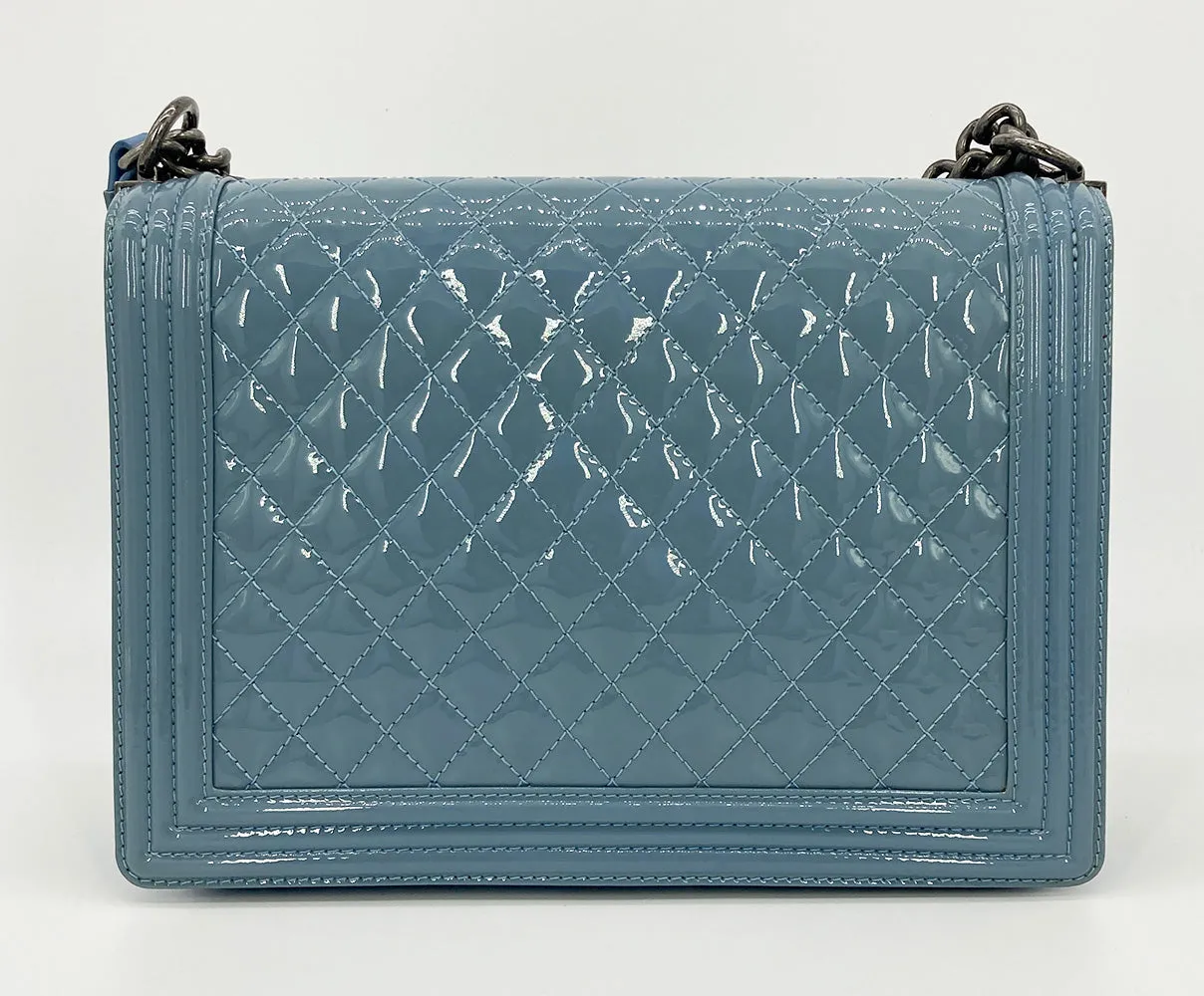 Chanel Light Blue Patent Large Boy Bag