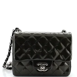 CHANEL Square Classic Single Flap Bag Quilted Striated Metallic Patent Mini