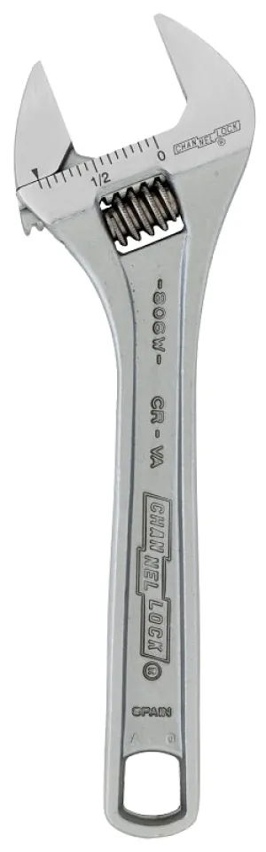 CHANNELLOCK WIDEAZZ Series 806W Adjustable Wrench, 6-1/4 in OAL, 0.94 in Jaw, Steel, Chrome, Plain-Grip Handle :EA: QUANTITY: 1