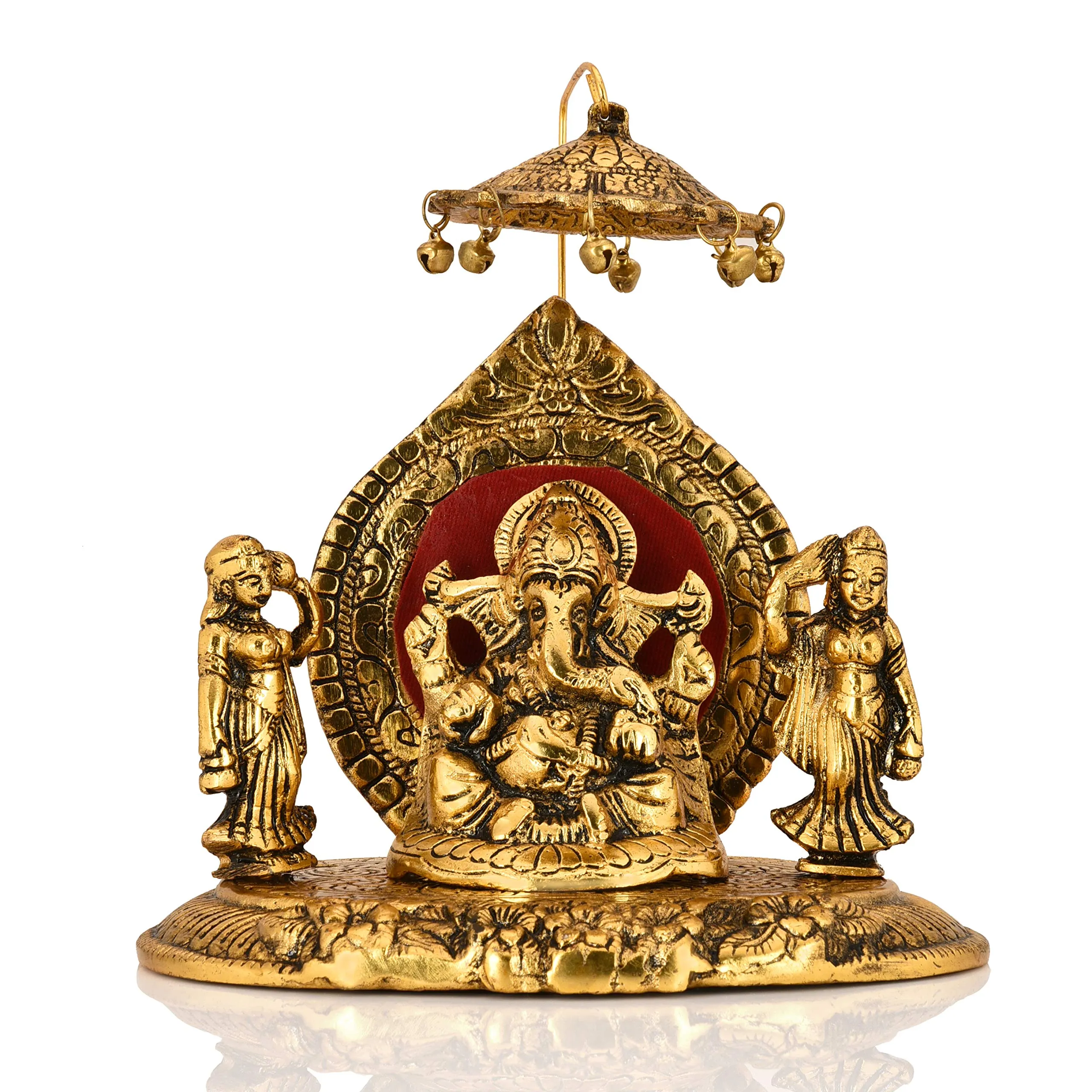 Collectible India Metal Lord Ganesha Riddhi Siddhi Chhatra Statue God Ganesh Ganpati Sitting Idol Sculpture Good Luck & Success for Home Gifts Decor(Size: 7.5 x 6 Inches)