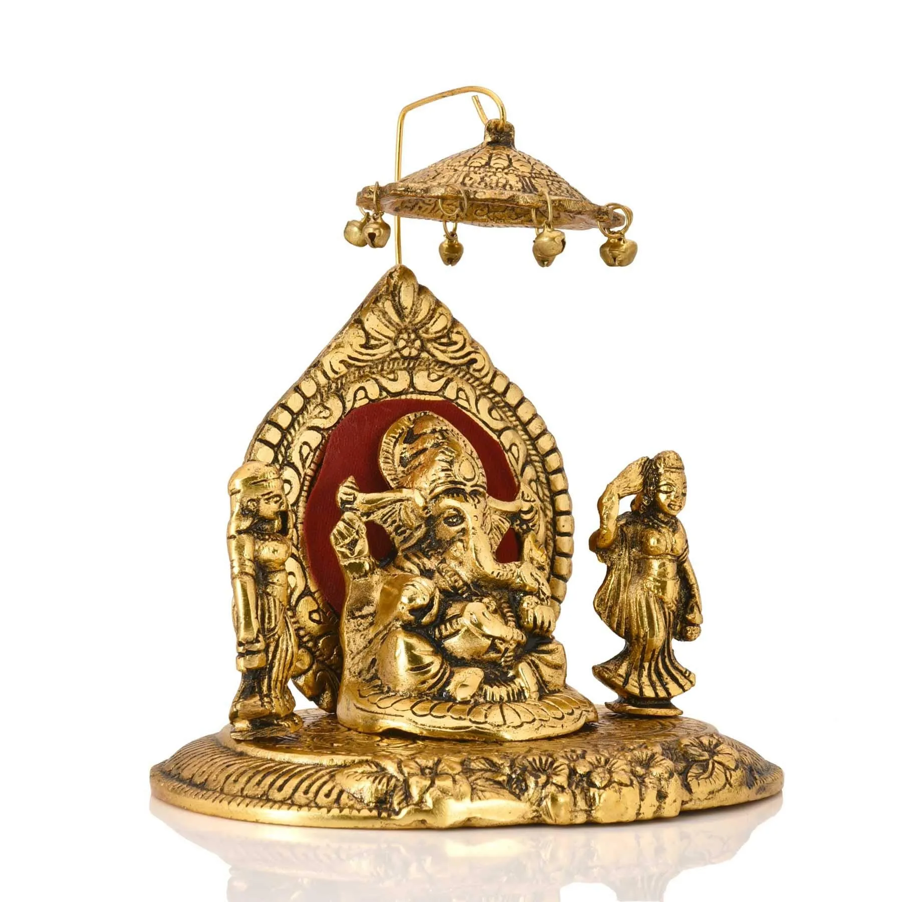 Collectible India Metal Lord Ganesha Riddhi Siddhi Chhatra Statue God Ganesh Ganpati Sitting Idol Sculpture Good Luck & Success for Home Gifts Decor(Size: 7.5 x 6 Inches)