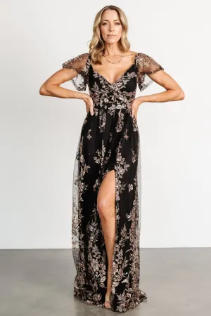 Corinne Shimmer Maxi Gown | Black   Rose Gold