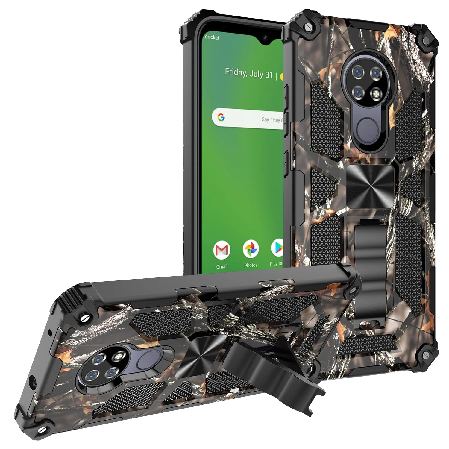 Cricket Ovation Case/AT&T Radiant Max Case [Military Grade] Ring Car Mount Kickstand Hybrid Hard PC Soft TPU Shockproof Protective Case - Black Tree