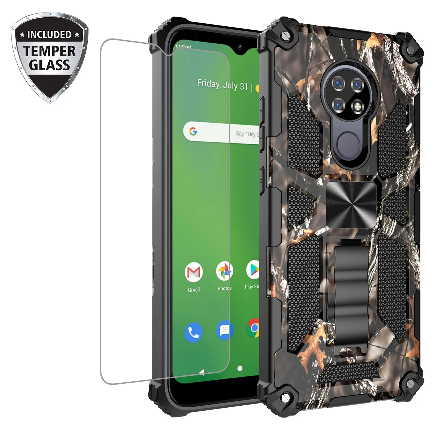 Cricket Ovation Case/AT&T Radiant Max Case [Military Grade] Ring Car Mount Kickstand Hybrid Hard PC Soft TPU Shockproof Protective Case - Black Tree