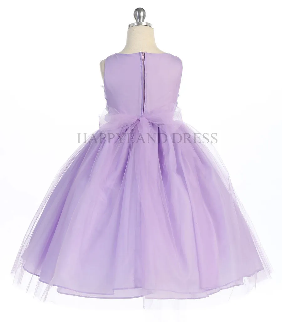 D630 Lilac Satin & Tulle Dress with Floral Accents Girl Dress