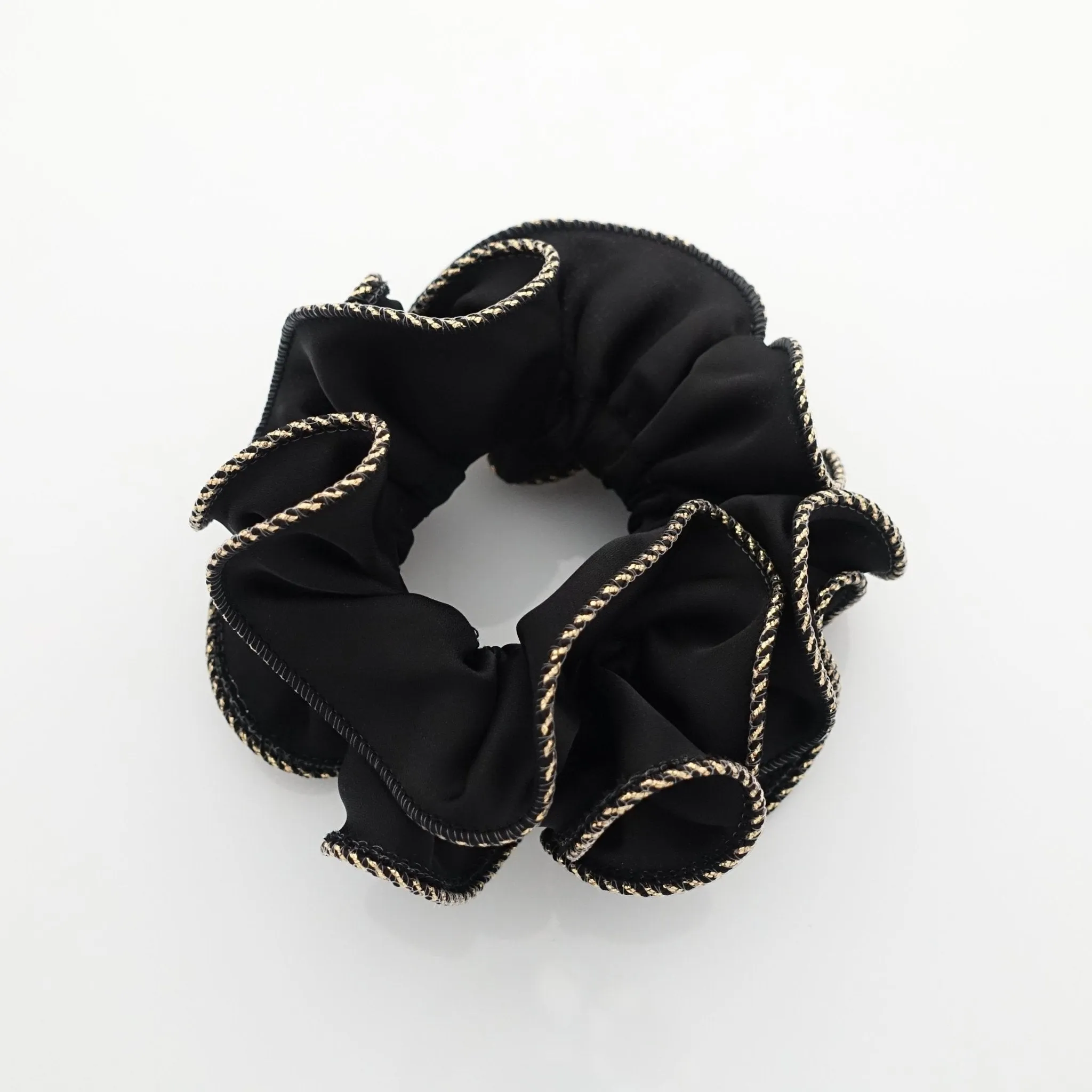 dazzling golden thread trim satin scrunchies women unique hair elastic scrunchy