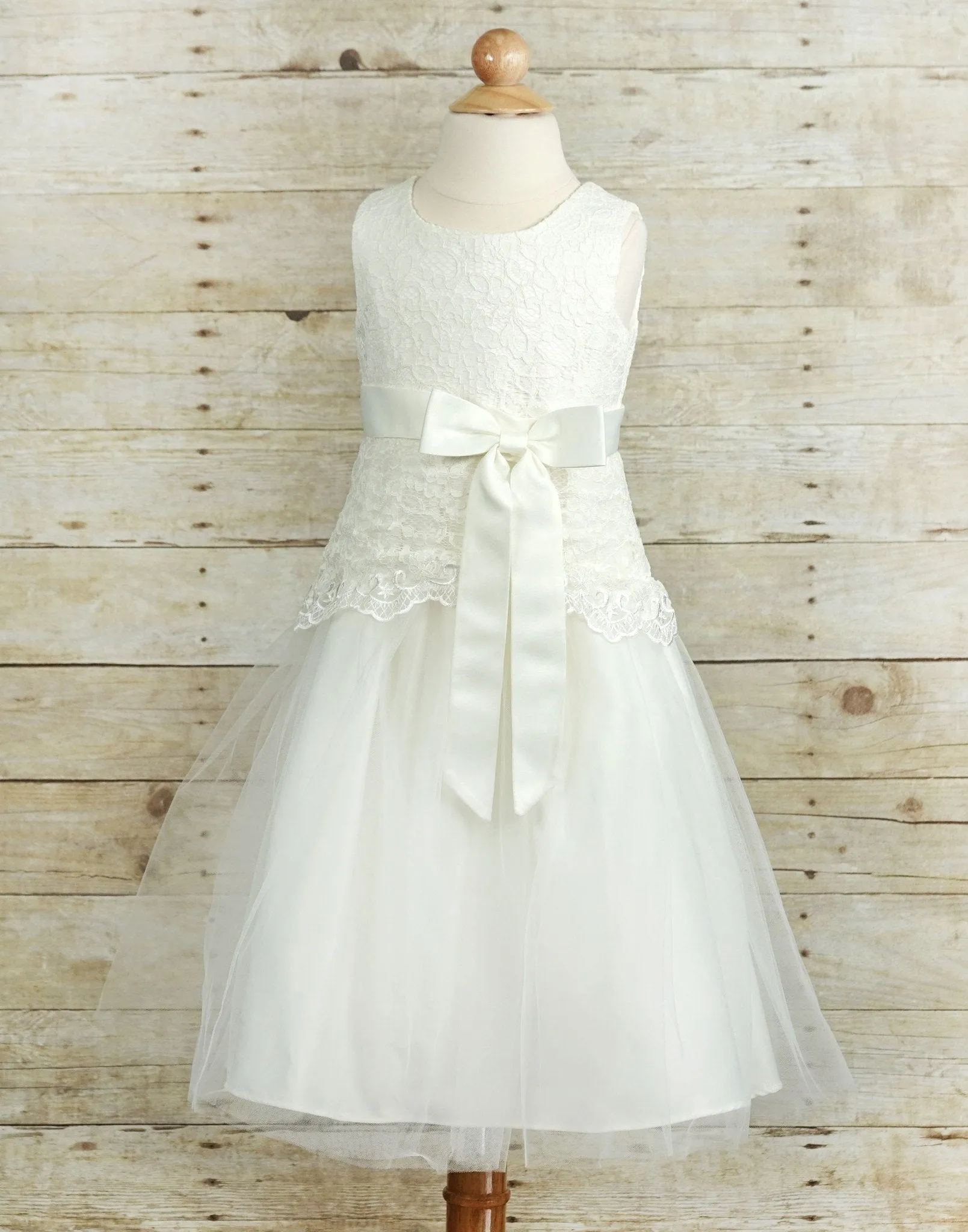 Dazzling Lace and Mesh Flower Girl Dress - White