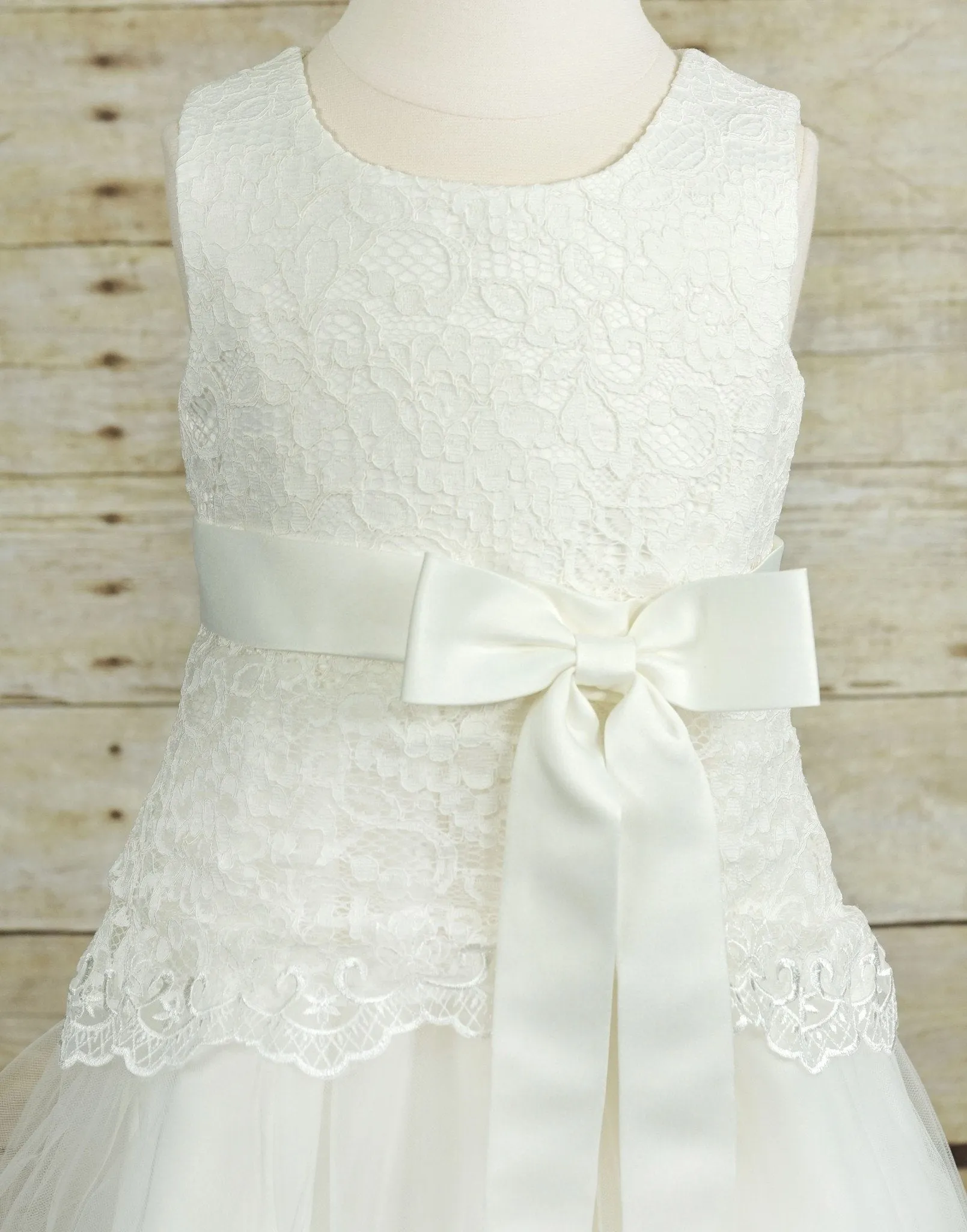 Dazzling Lace and Mesh Flower Girl Dress - White