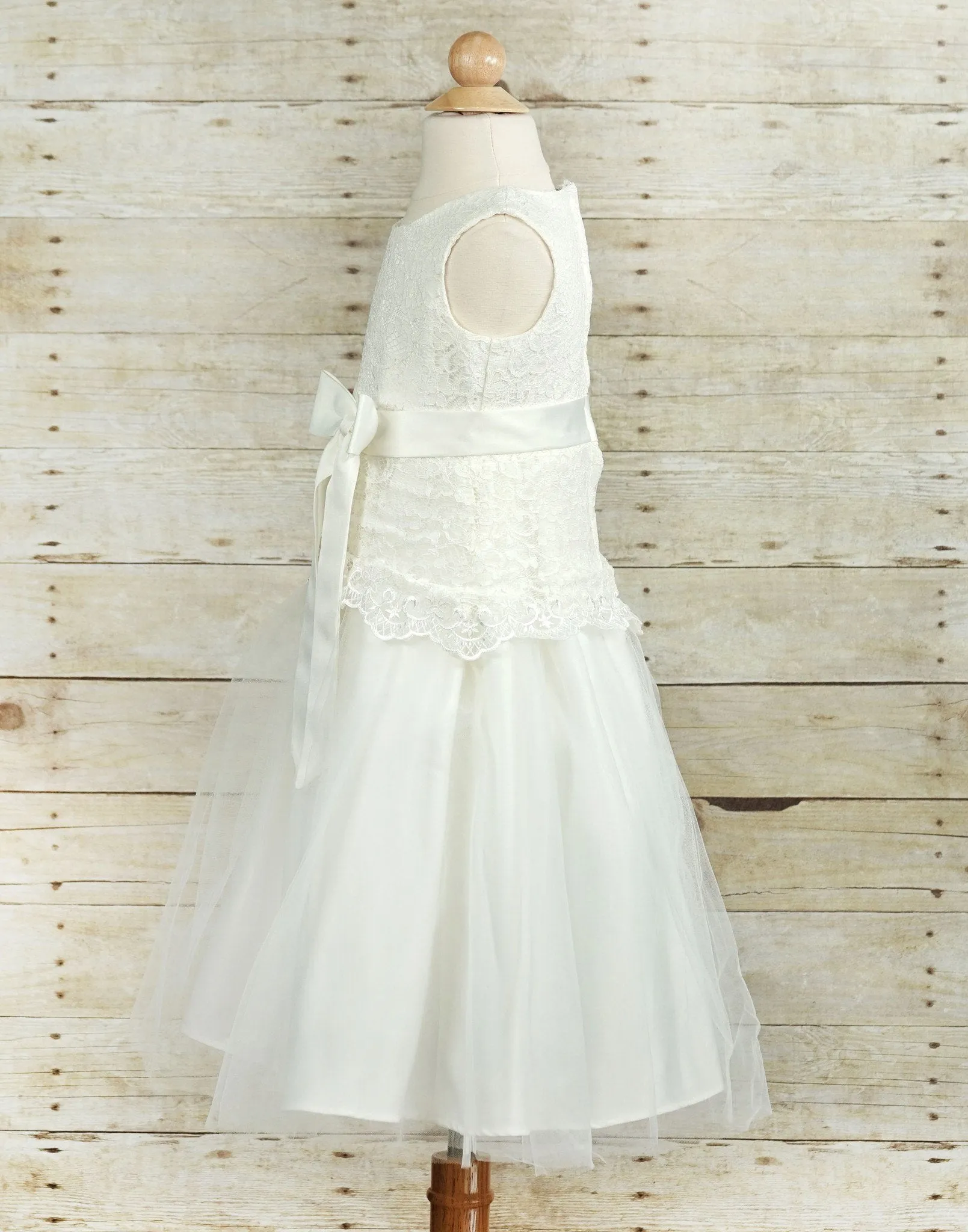 Dazzling Lace and Mesh Flower Girl Dress - White