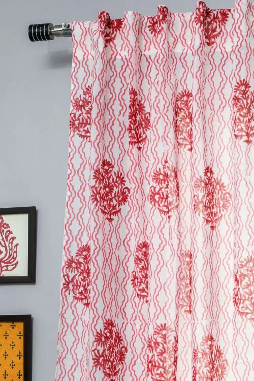 Dazzling Rose Hand Block Printed Window Curtain