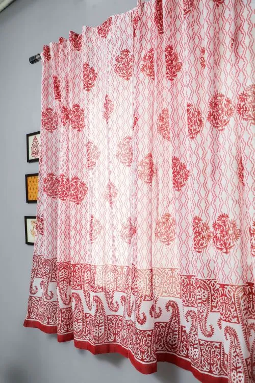 Dazzling Rose Hand Block Printed Window Curtain