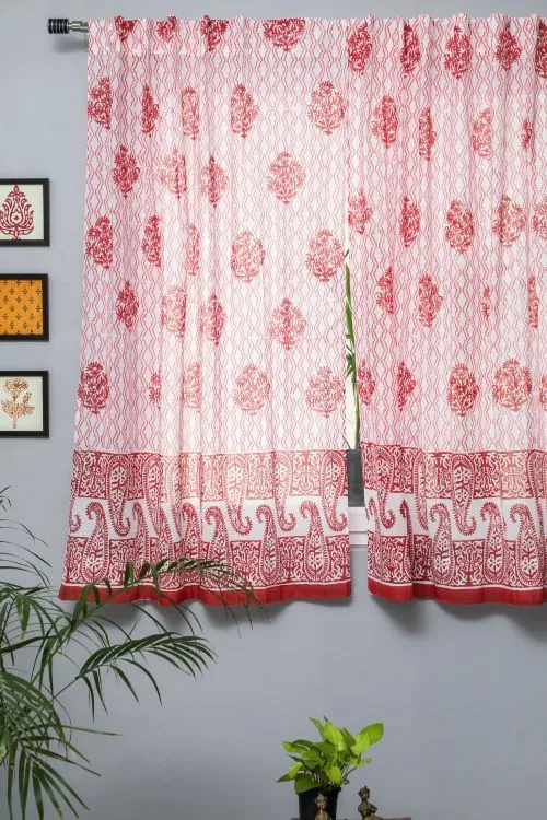 Dazzling Rose Hand Block Printed Window Curtain