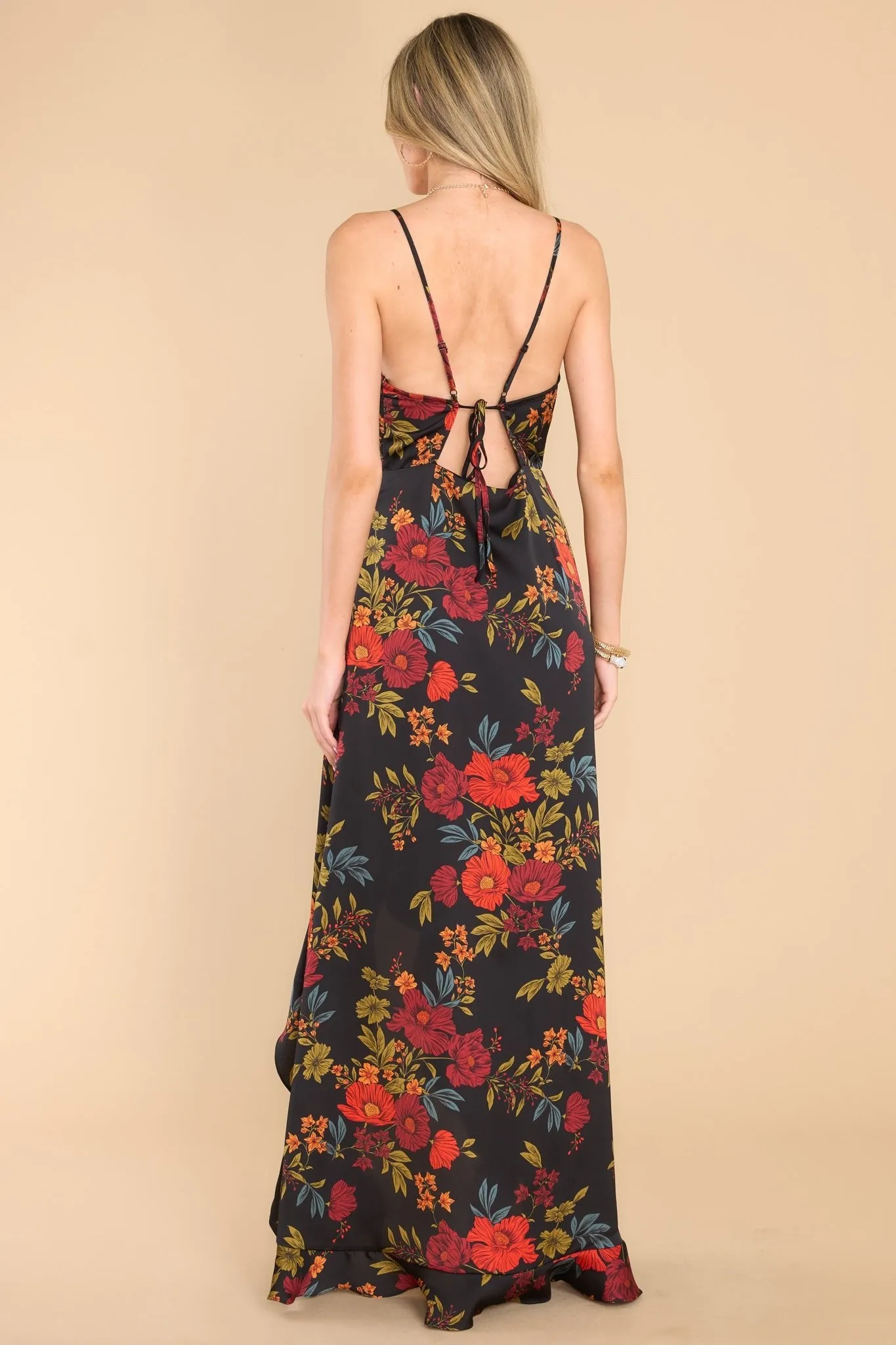 Dazzling Twilight Black Floral Print Maxi Dress