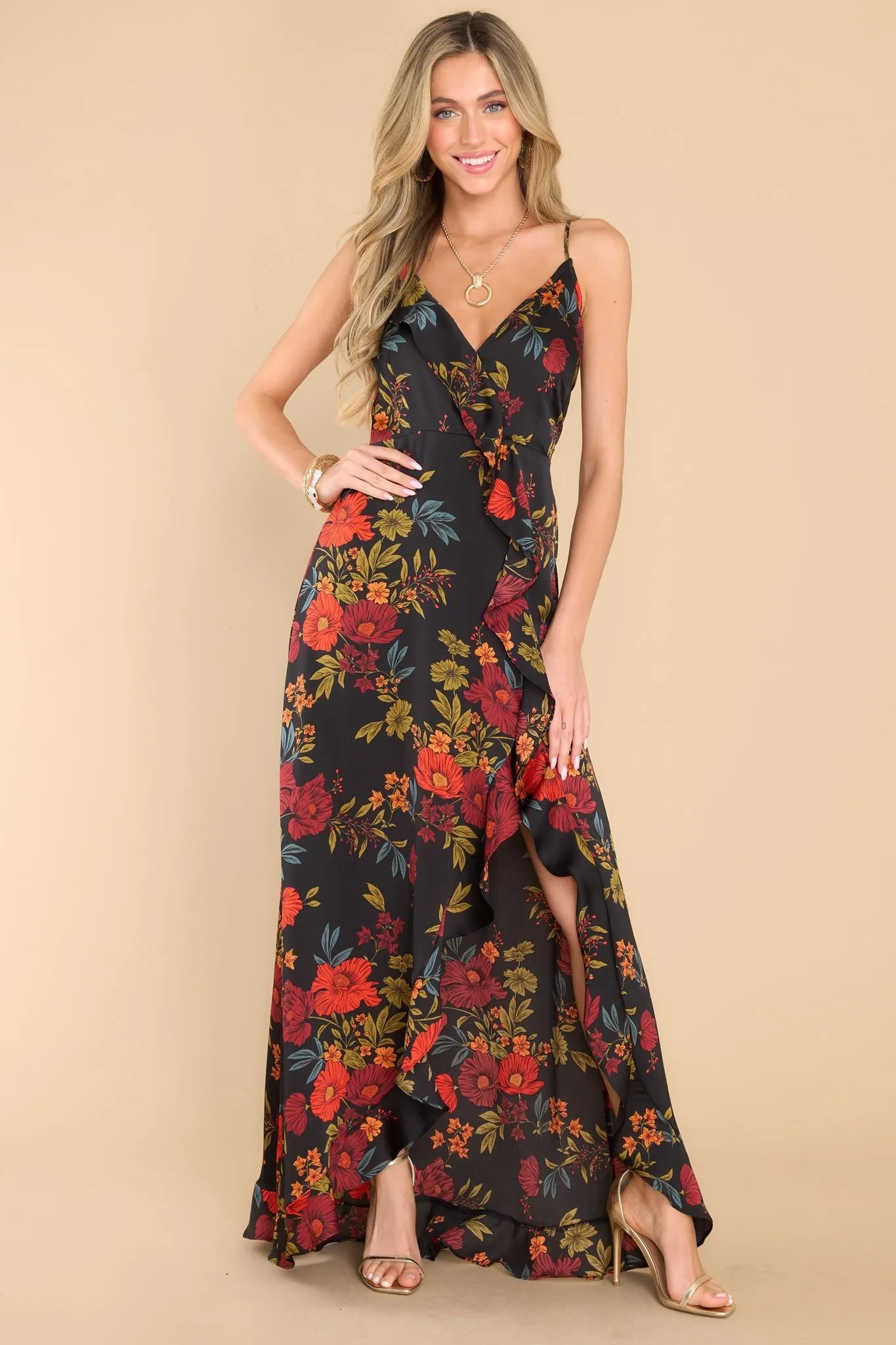 Dazzling Twilight Black Floral Print Maxi Dress