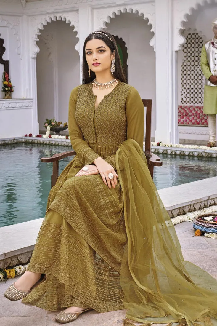 Dazzling Yellow Pure Georgette Embroidered Sharara Suit