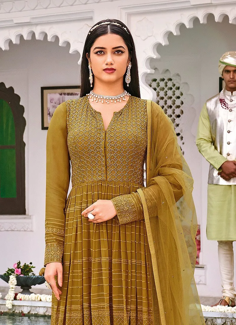 Dazzling Yellow Pure Georgette Embroidered Sharara Suit