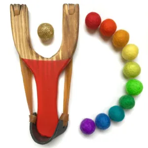 Deluxe Rainbow Wooden Slingshot With Gold Ball