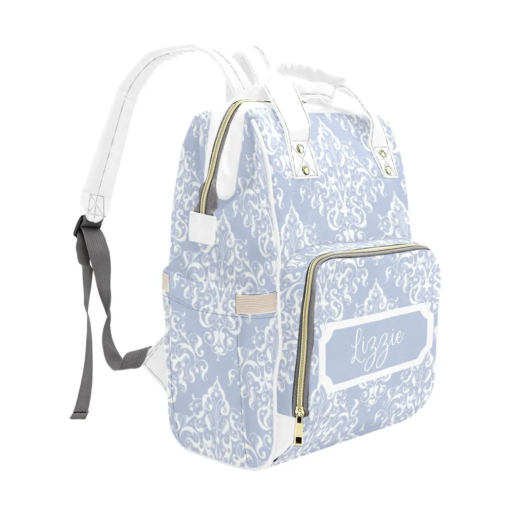 Designer Diaper Bags - Pretty Light Blue Personalized Custom Diaper Bag Backpack