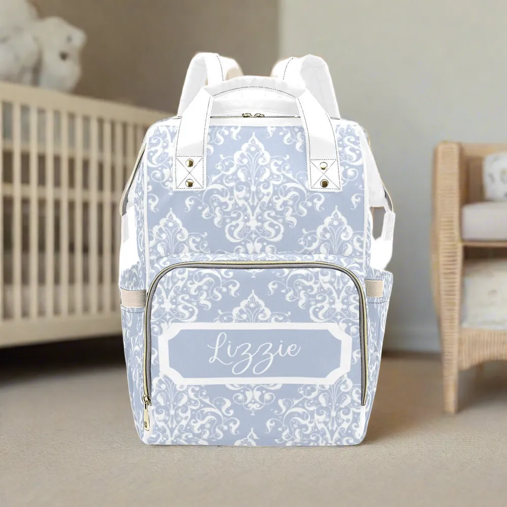 Designer Diaper Bags - Pretty Light Blue Personalized Custom Diaper Bag Backpack