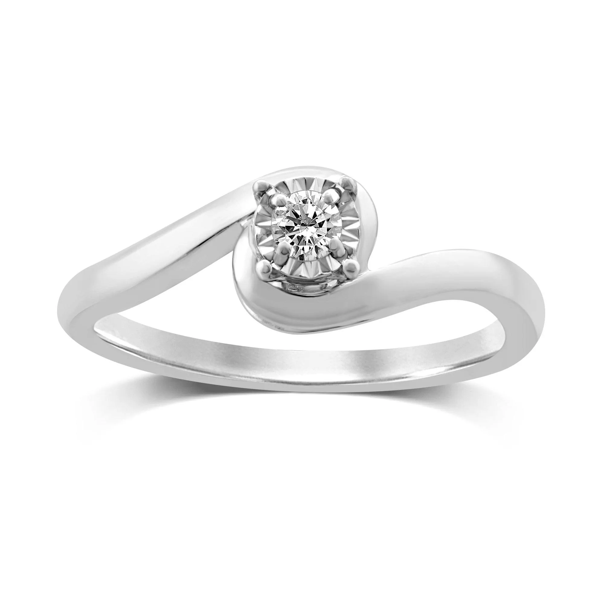 Diamond Solitaire Wrap Swirl Ring in 9ct White Gold