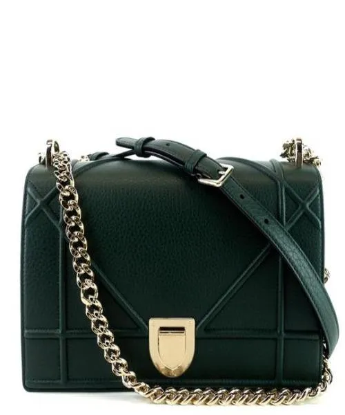 Diorama Green-Toned Metallic Calfskin Flap Bag