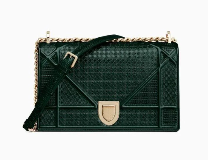 Diorama Green-Toned Metallic Calfskin Flap Bag