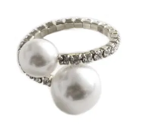 Double Pearl and Pave Halo Adjustable Ring