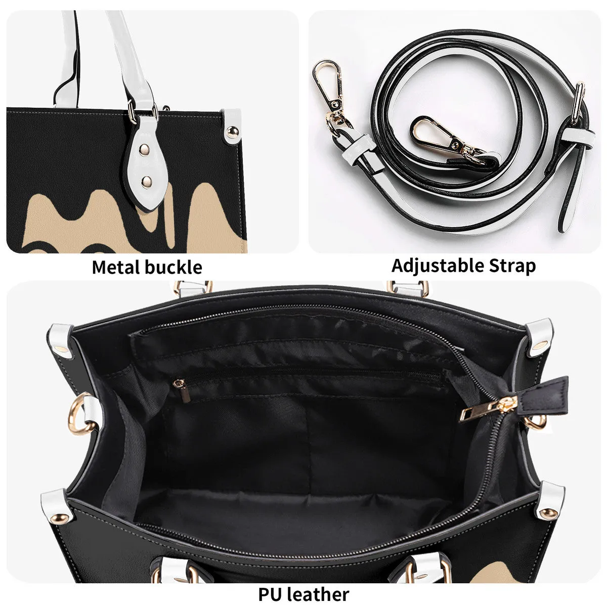 DRIP Black & Tan Multiple Sizes Upgraded Luxury Women PU Leather Handbag