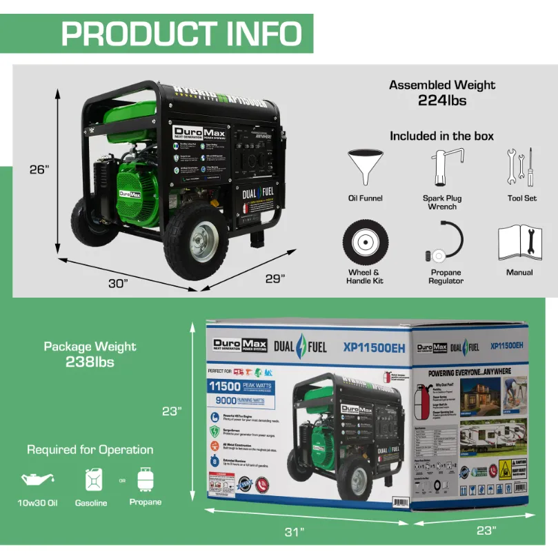 DuroMax XP11500EH 9000W/11500W Dual Fuel Electric Start Generator New