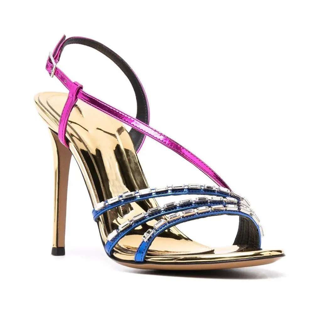 Elegant and Stylish Color-blocked Patent Leather High Heel Sandals