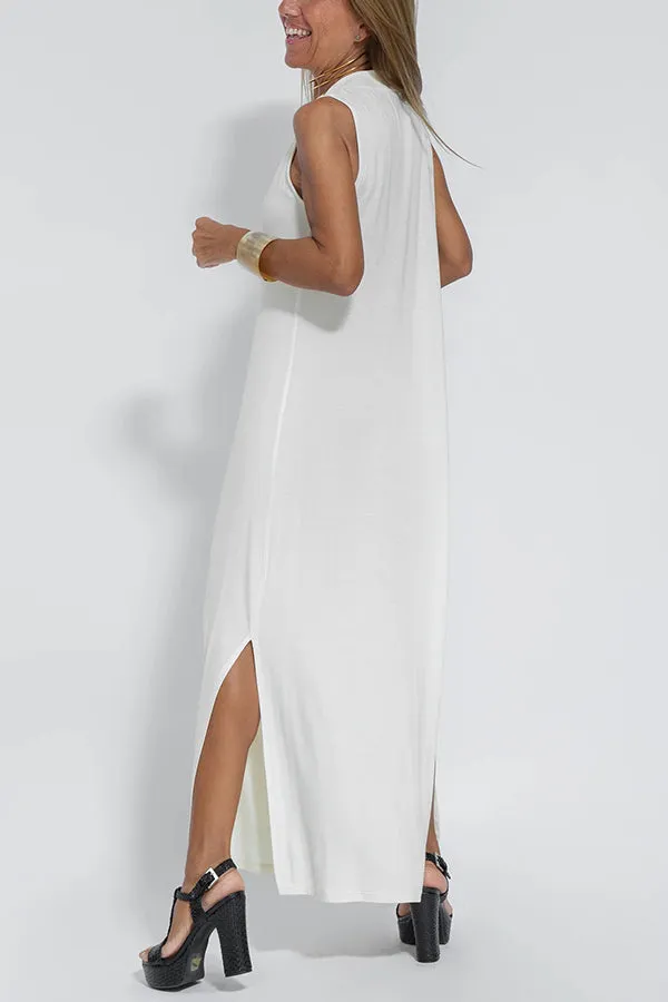 Elegant Is Eternal Knit Solid Color Sleeveless Slit Maxi Dress