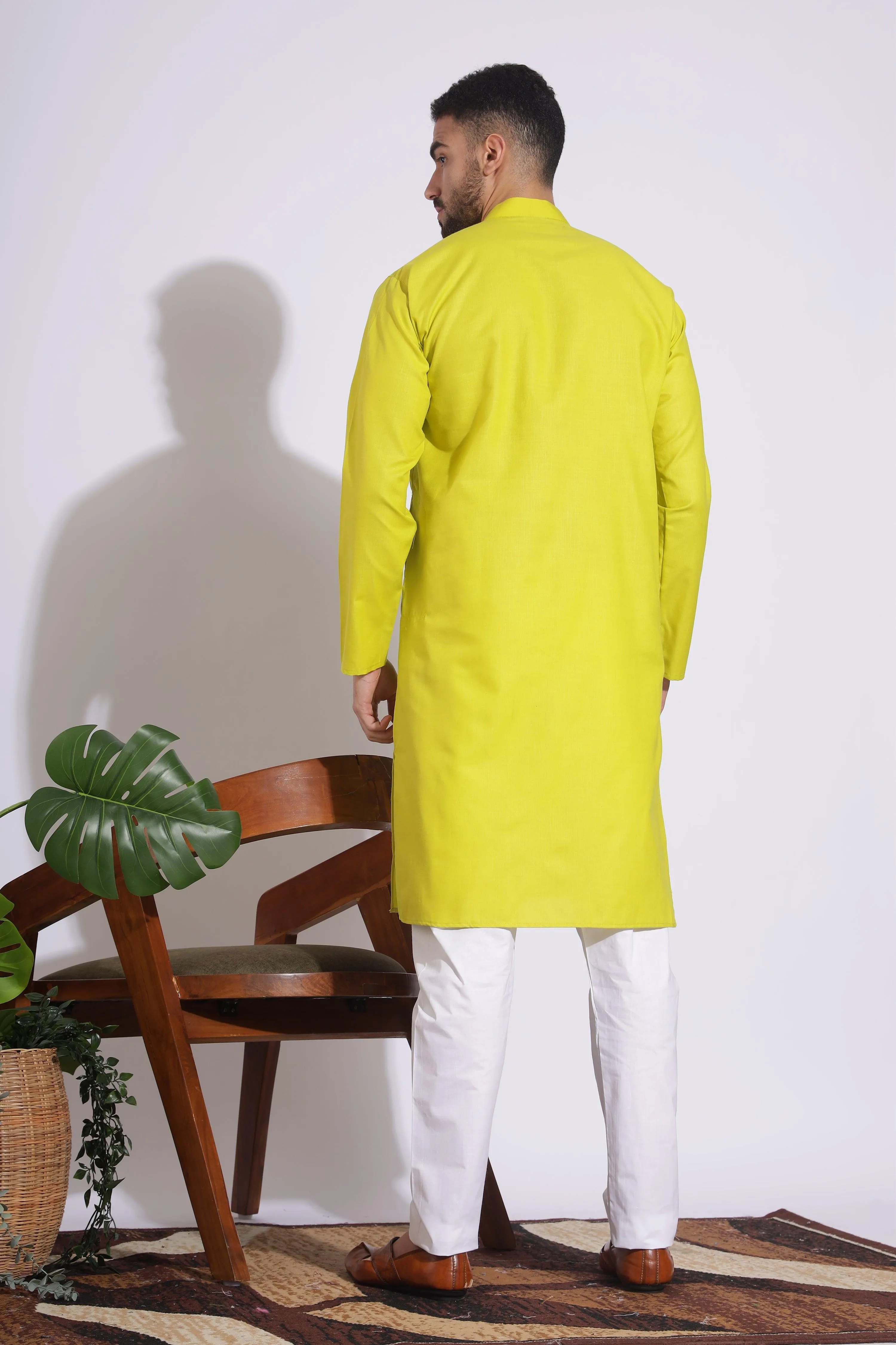 Elegant Plain Cotton Yellow Color Kurta