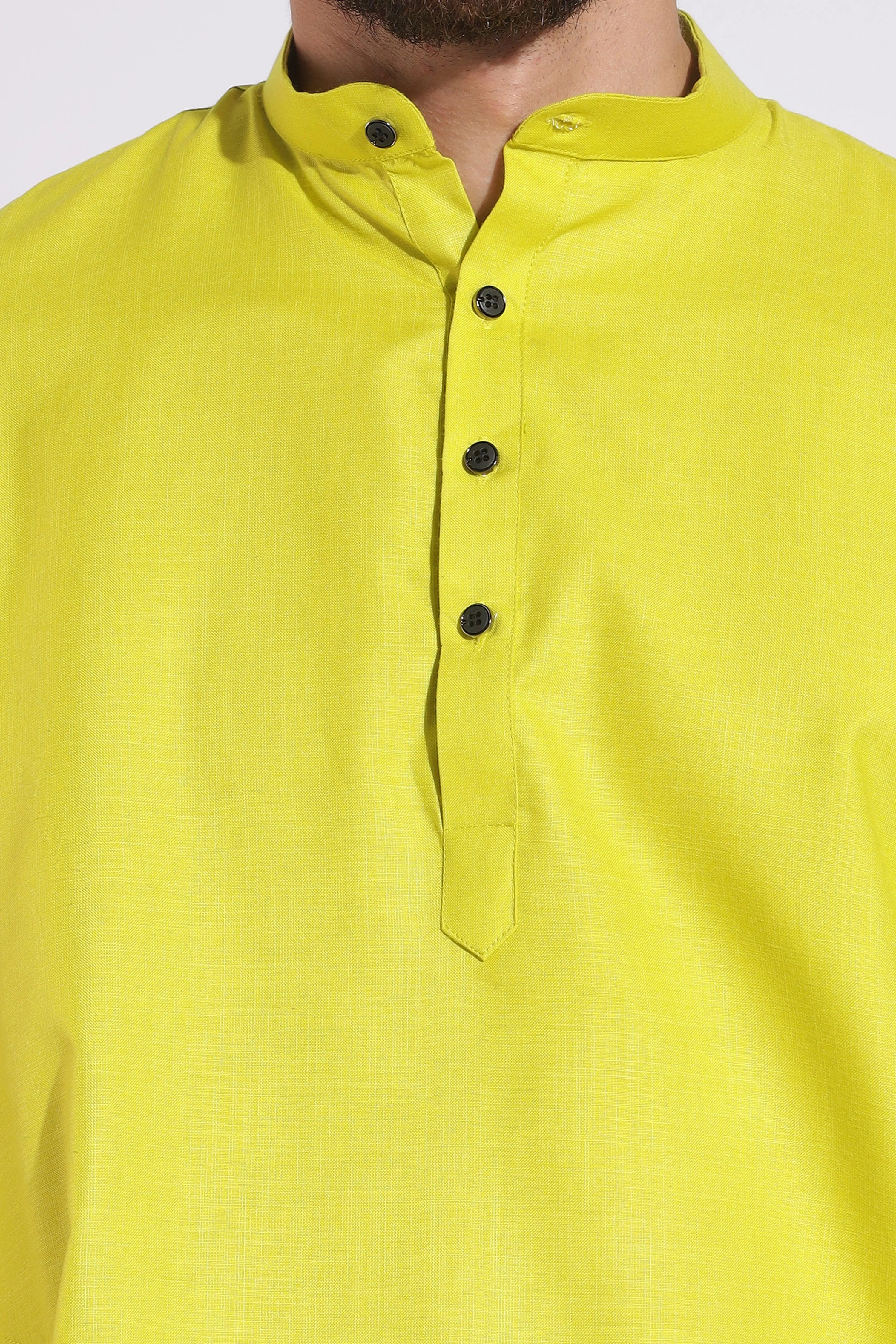 Elegant Plain Cotton Yellow Color Kurta