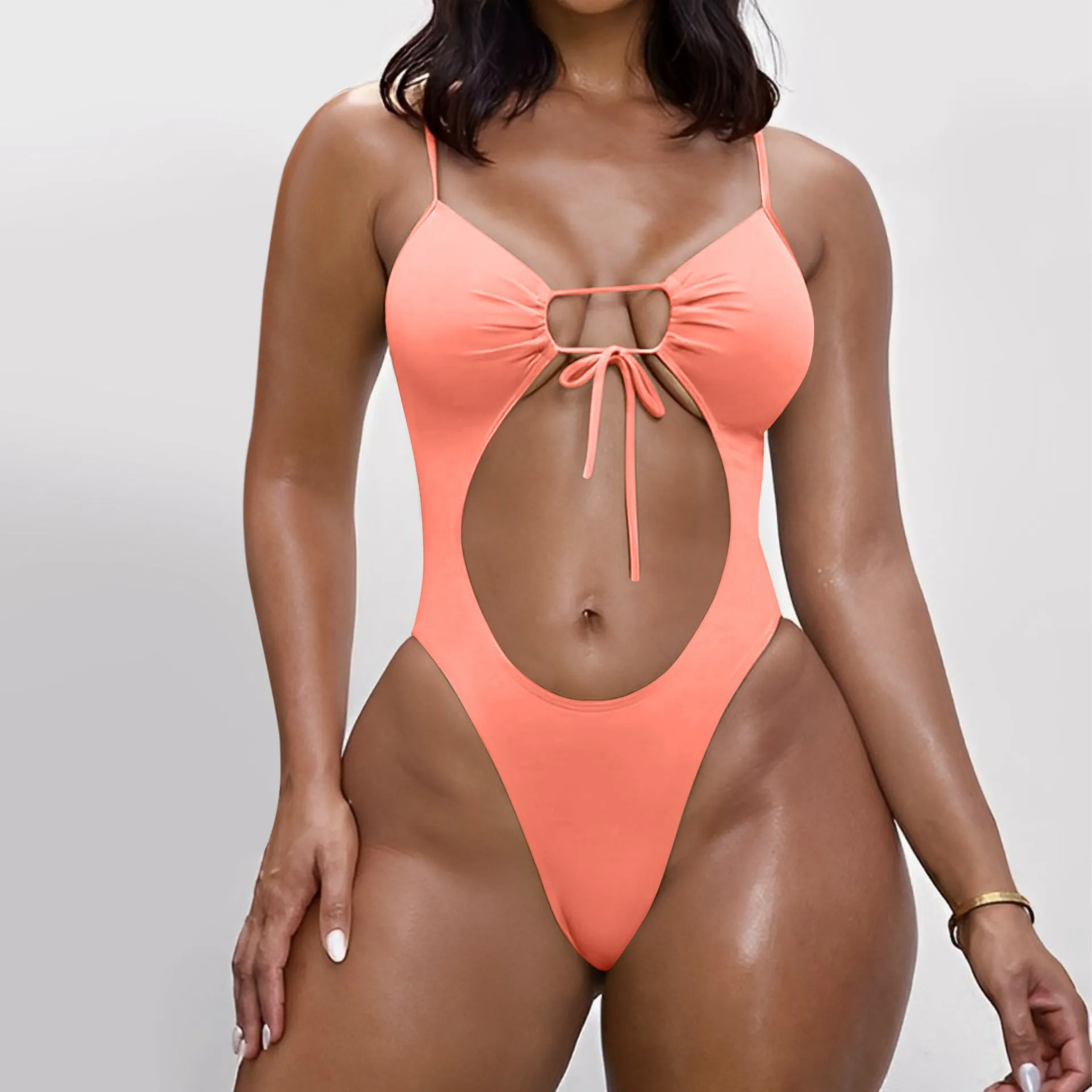 Elegant Solid Color and Bow Tie One-Piece Swimsuit