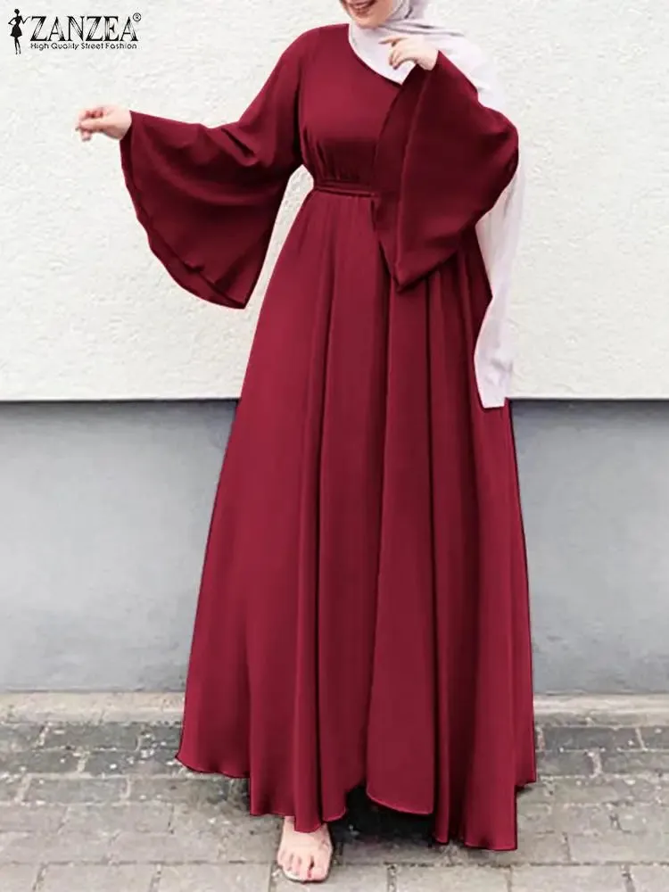 Elegant Women’s Solid Color Maxi Dress – Turkish Abaya Robe