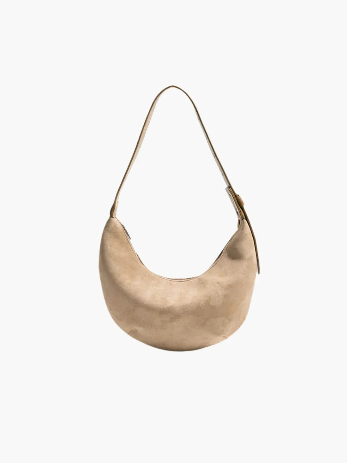 Faux Suede Crescent Shoulder Bag with Soft Buckle Detail