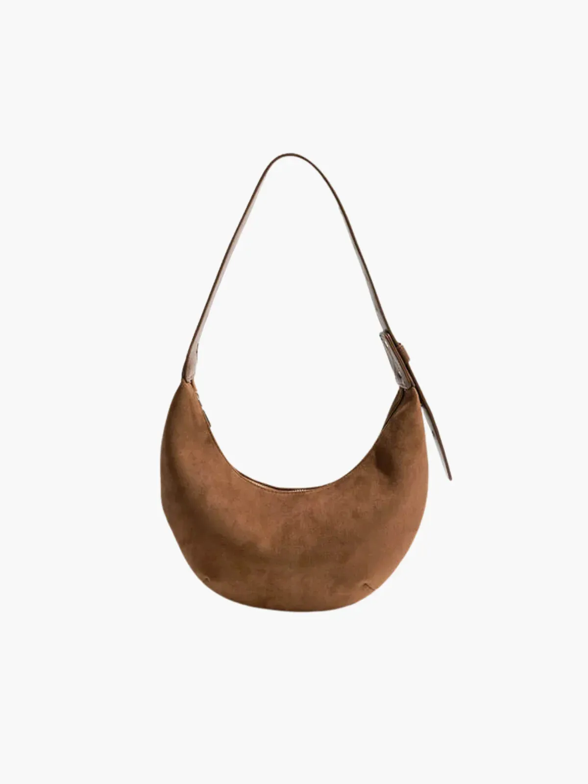 Faux Suede Crescent Shoulder Bag with Soft Buckle Detail