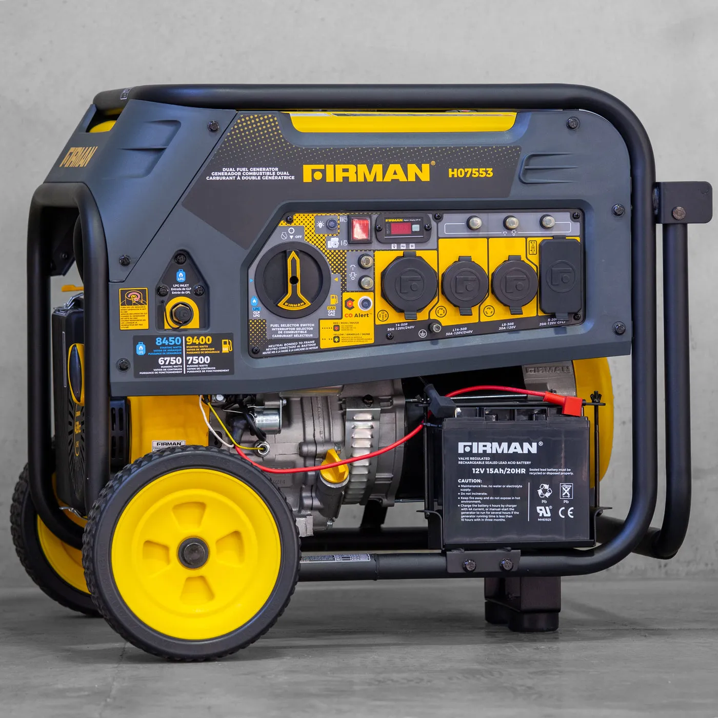 Firman H07553 Hybrid 7500W/9400W Electric Start Dual Fuel Gas Propane Generator Manufacturer RFB