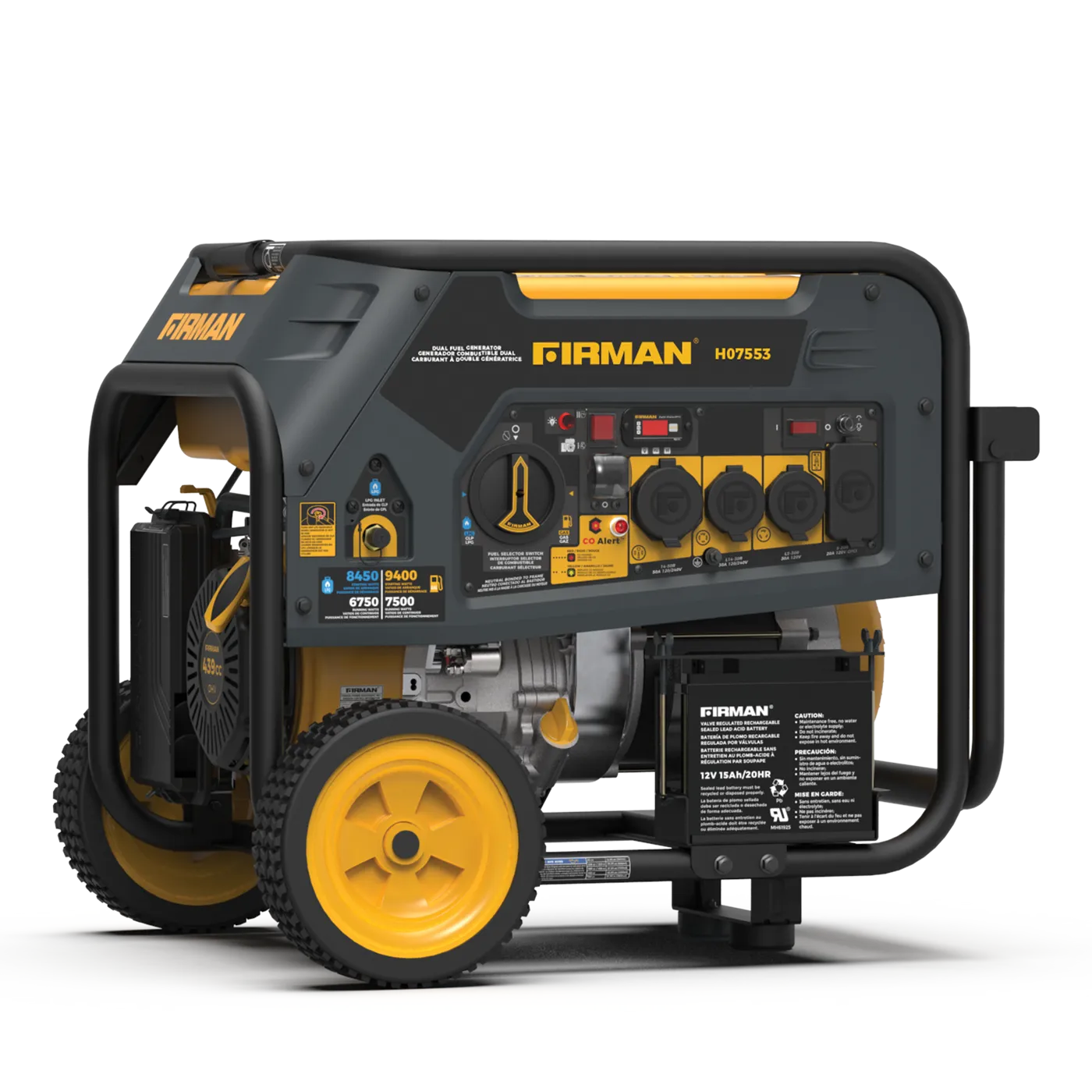 Firman H07553 Hybrid 7500W/9400W Electric Start Dual Fuel Gas Propane Generator Manufacturer RFB