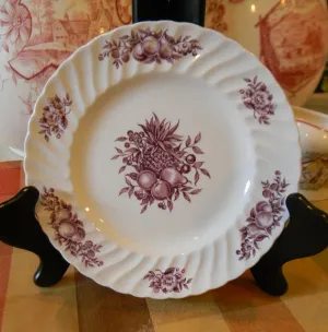 Flowers Fruits Apples Pears Pineapple and Roses Purple Transferware Plate