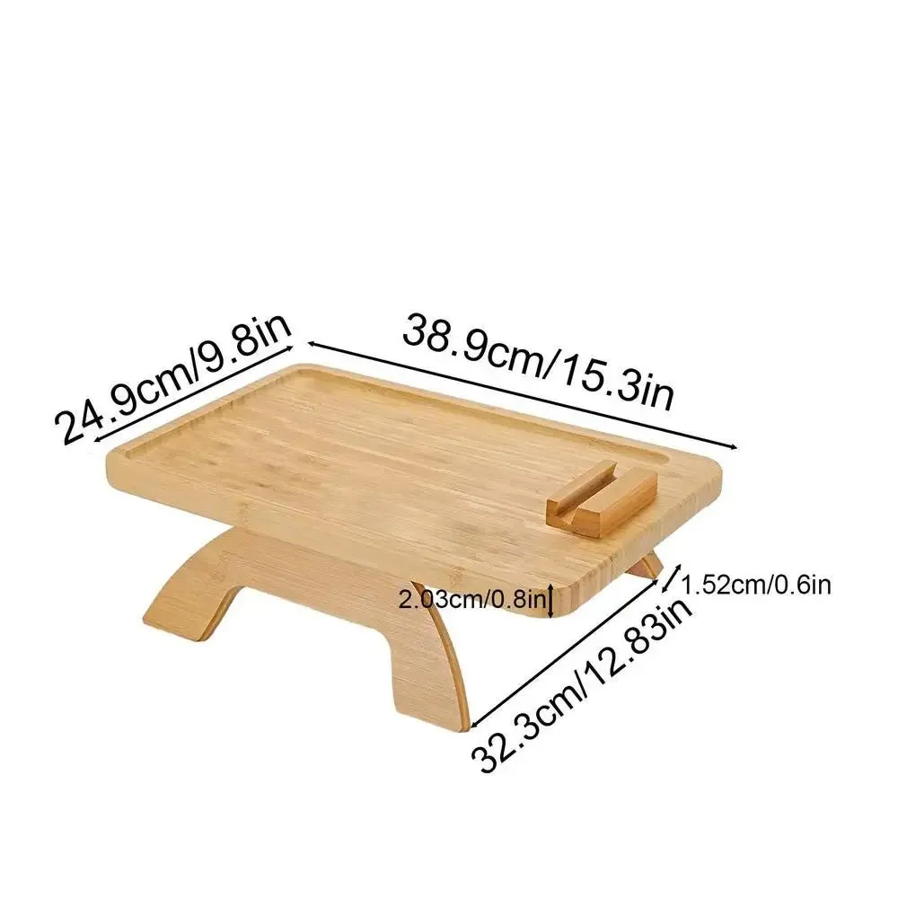 Foldable Bamboo Wooden Couch Arm Table – Convenient Armrest Tray for Drinks, Snacks, Remotes & Magazines