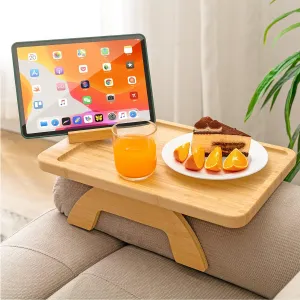 Foldable Bamboo Wooden Couch Arm Table – Convenient Armrest Tray for Drinks, Snacks, Remotes & Magazines