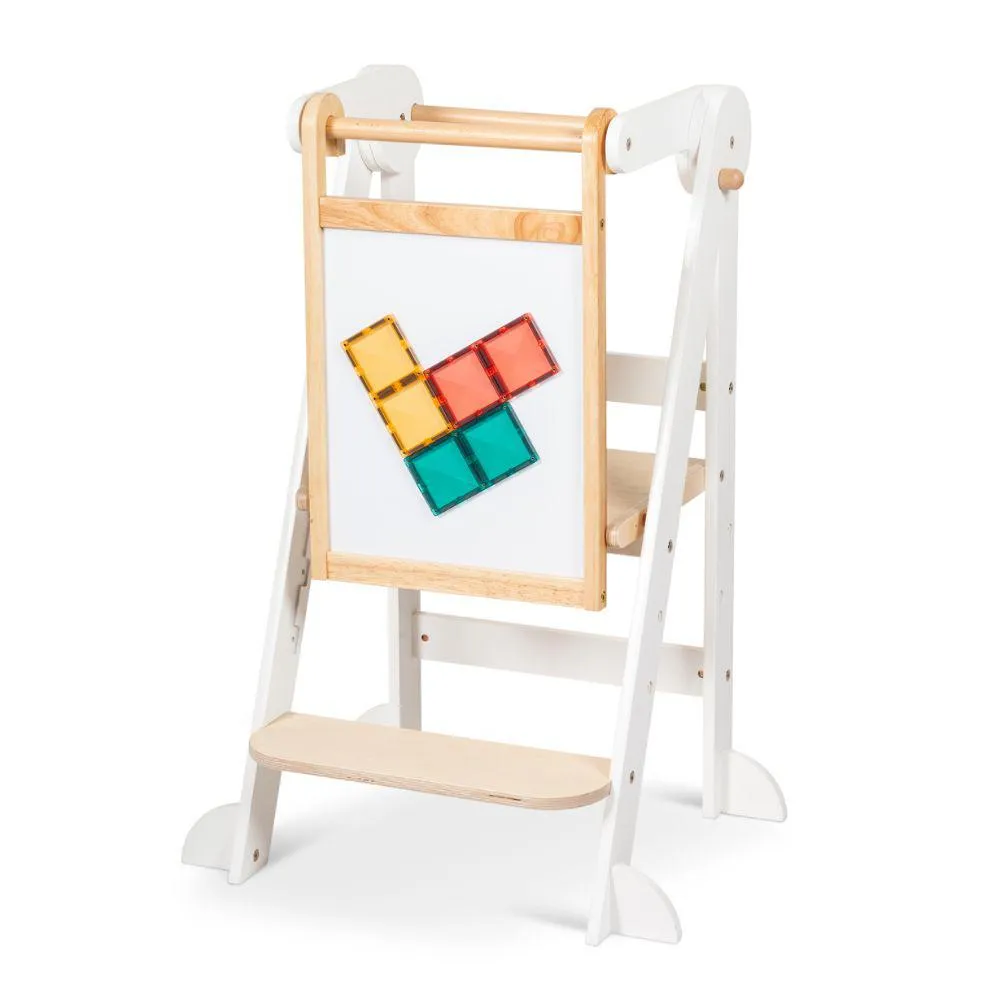 Folding Learning Tower - White and Varnish with Magnetic Board