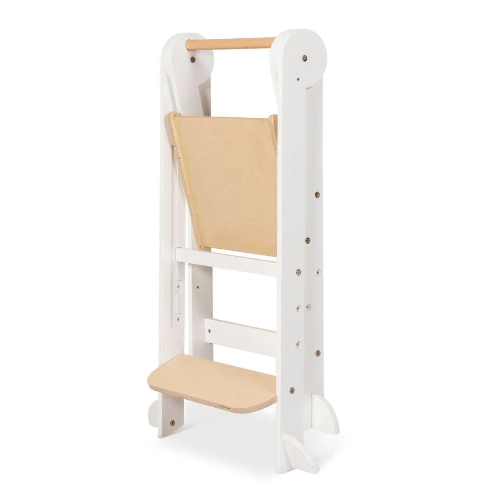 Folding Learning Tower - White and Varnish with Magnetic Board