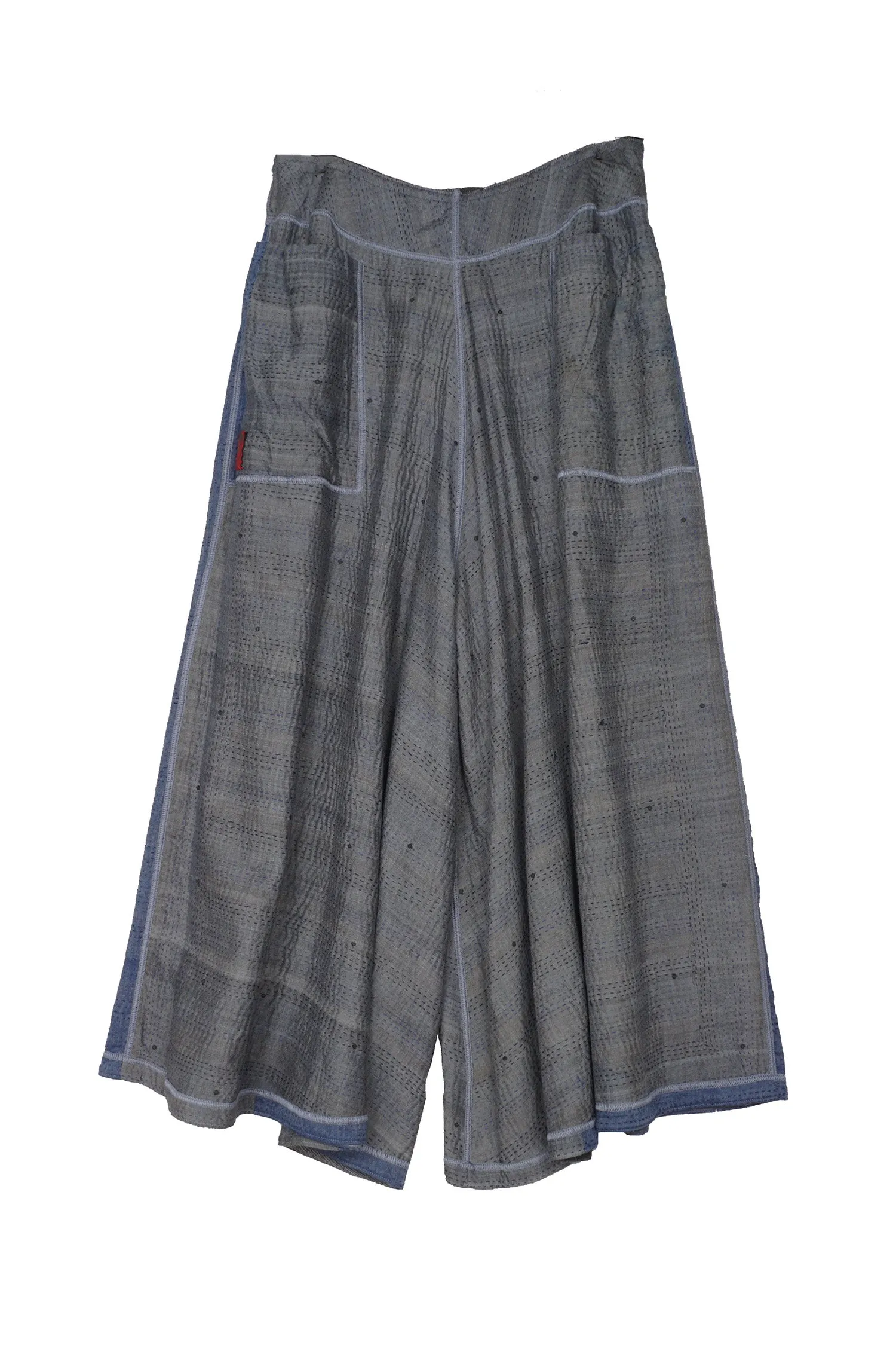 FRAYED PATCH KANTHA WIDE LEG PANTS - fi2623-gry -