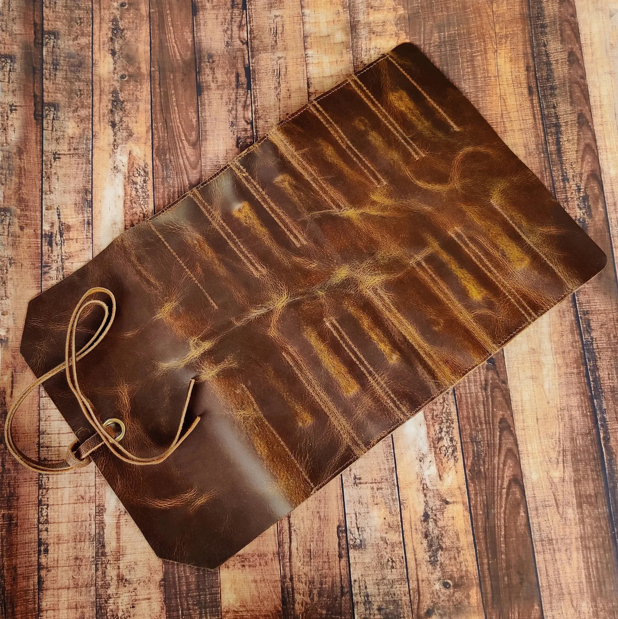 Full Grain Leather Tool Roll Up Pouch- Handcrafted Tool Kit (12 Slots)