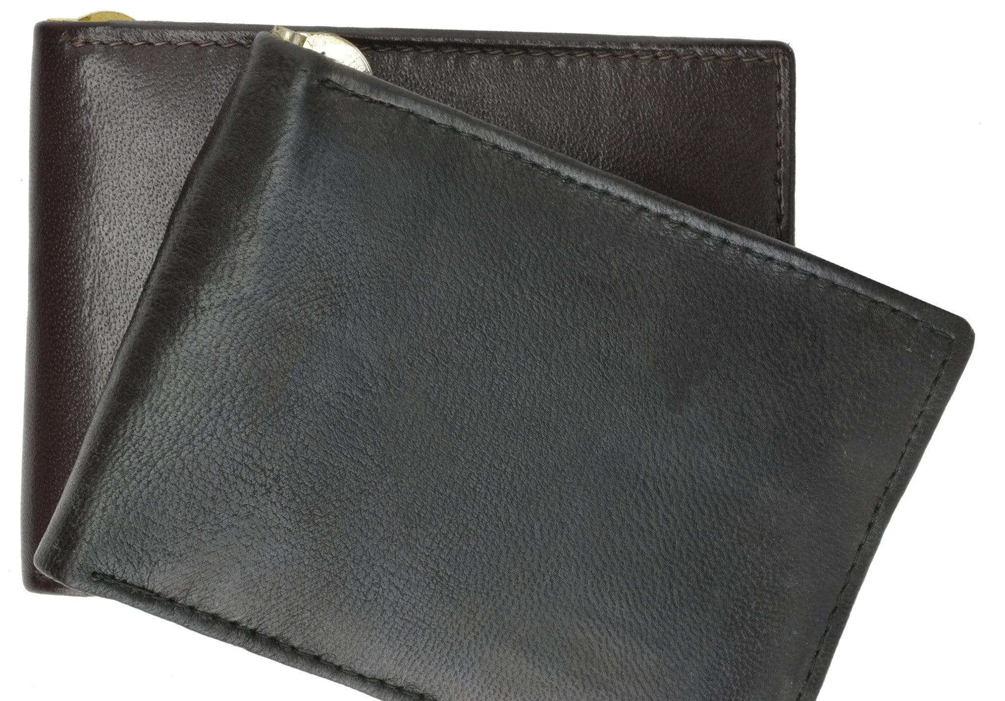 Genuine Leather Bifold Money Clip ID Window Card Holder 1162 (C)