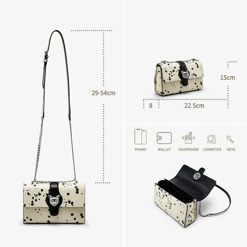 Genuine Leather Lock Buckle Flap dot Patchwork Crossbody Bags